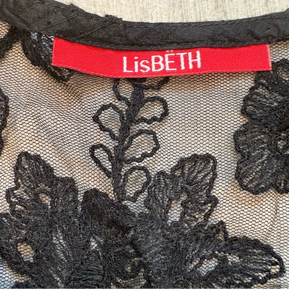 Lisbeth Black Mesh Single Button Floral Embellished Sheer Cardigan - Picture 14 of 14